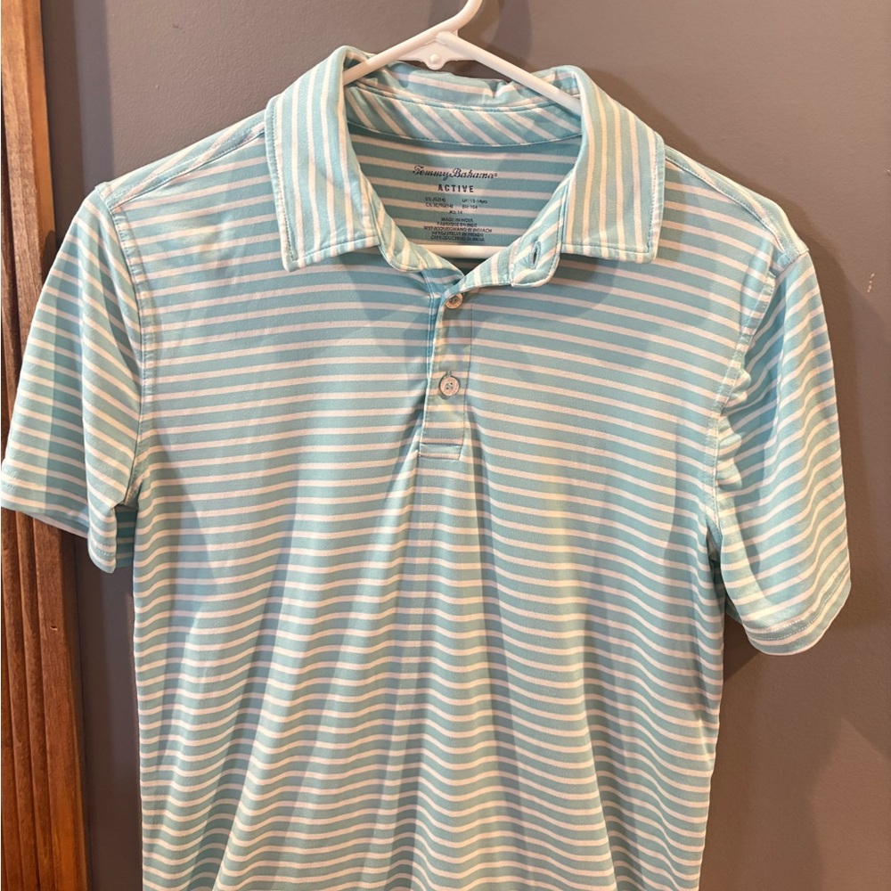 Boys Tommy Bahama Blue and White Striped Polo Shirt